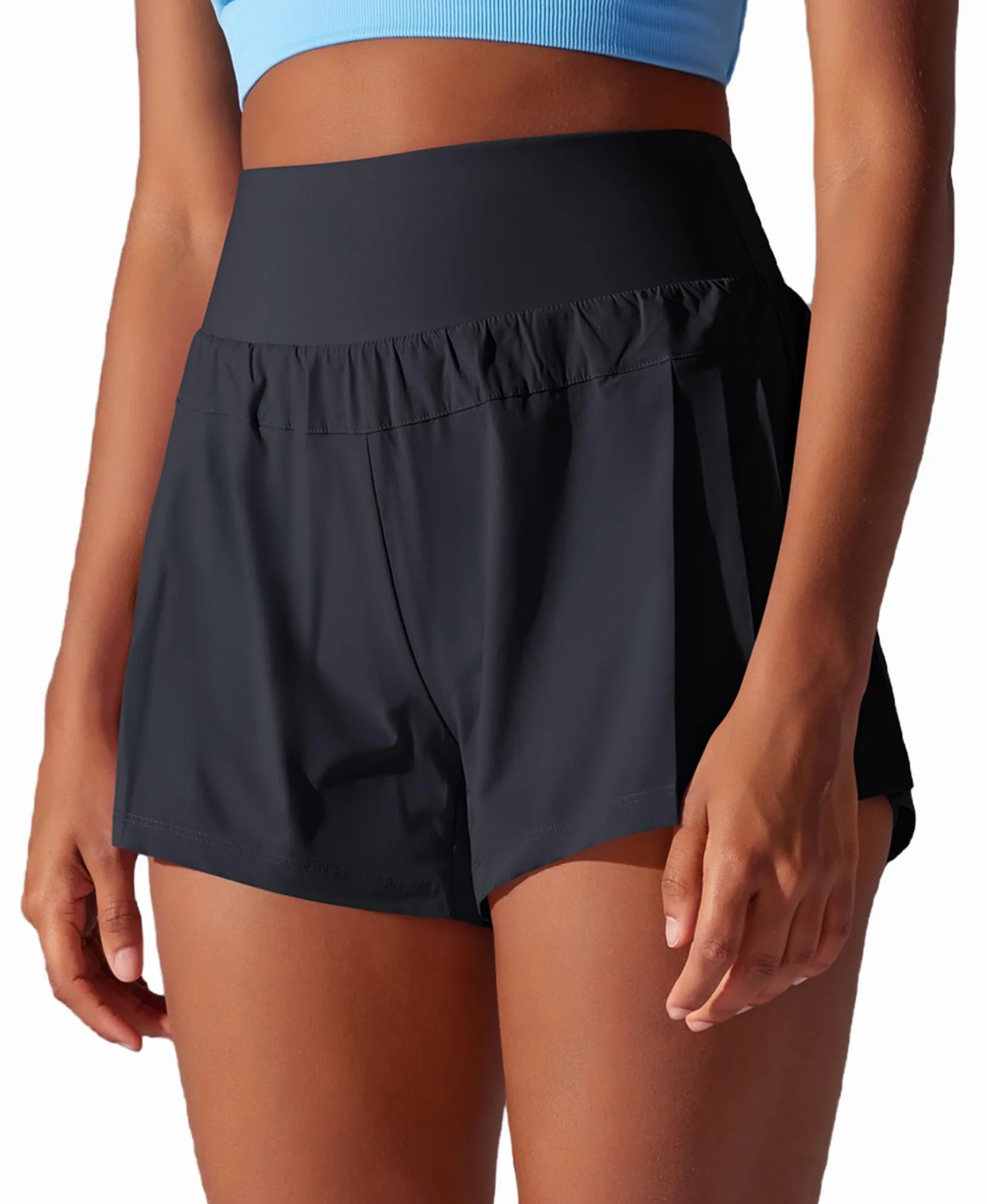 Short de Course Femmes Short de Sport 2 en 1 Short de Sport Court été Tennis Fitness Yoga Running Shorts avec Poche Arrière Short de Course à Séchage Rapide avec Doublure Intérieure