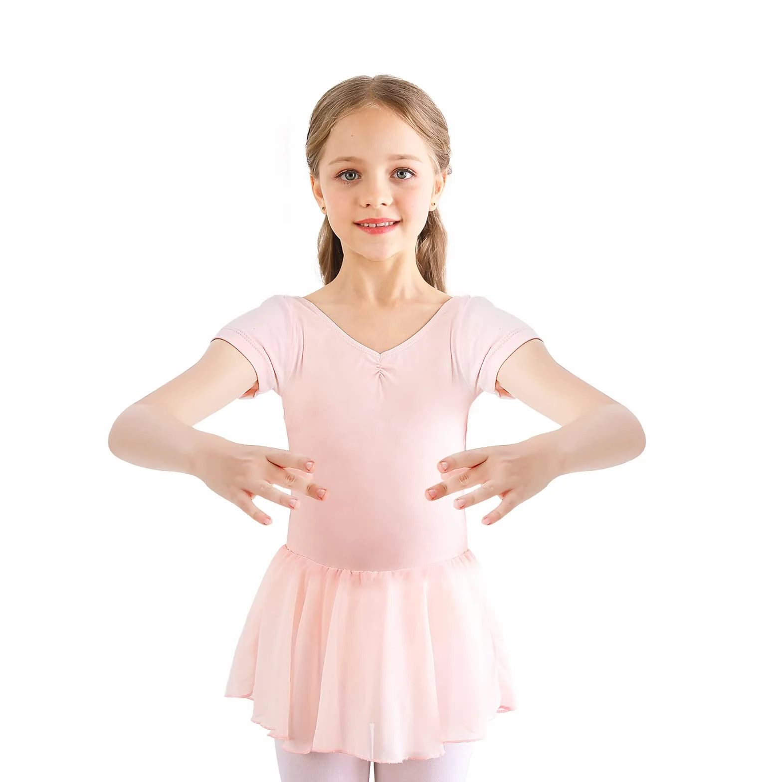 Bezioner Ballet Robe Filles Danse Justaucorps V-Cou Costume Fille Jupe Tutu Manche Courte