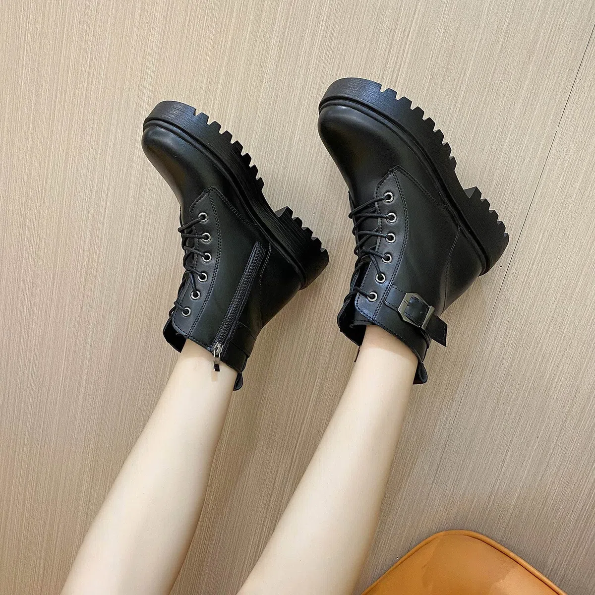 Bottes à lacets imperméables pour femme - Bottines de marche classiques avec fermeture éclair latérale et talons bas - Style décontracté et confortable - Pour la randonnée, le travail