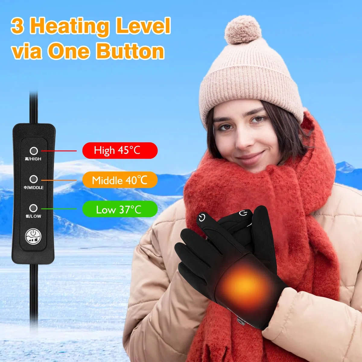 Gants Chauffants USB Électriques Gant Chauffant Fin Velo, Écran Tactile Antidérapant Gants Chauffants avec 3 Niveaux de Chaleur, Doublure Thermique, Manchette Élastique, pour Courir, Marcher, Conduire