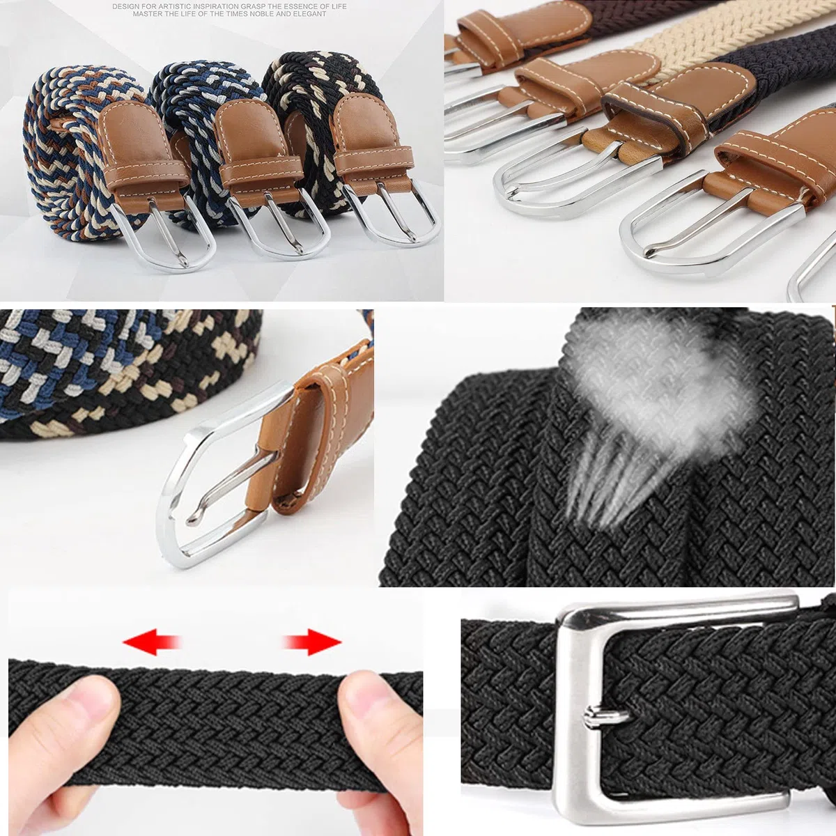 105-125cm Ceinture Elastique Tressée pour Femme Boucle Ceintures Homme Extensible 3.3cm de Large | Ceintures avec Boucle Extensible 3.3cm de Large