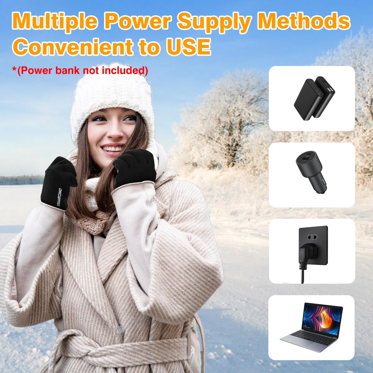 Gants Chauffants USB Électriques Gant Chauffant Fin Velo, Écran Tactile Antidérapant Gants Chauffants avec 3 Niveaux de Chaleur, Doublure Thermique, Manchette Élastique, pour Courir, Marcher, Conduire