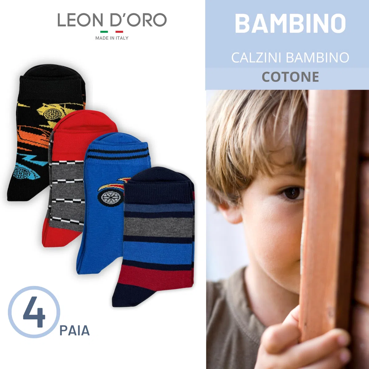 Chaussettes enfant en coton 4/6 paires chaussettes bébé garçon en coton fantaisie fabriquées en Italie