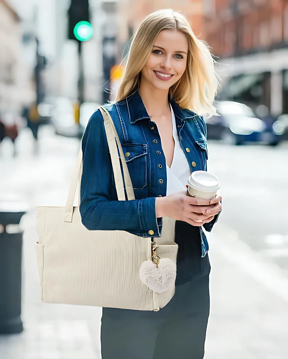 Makukke Cord Tote Bag Shopper Sac Femme Sac à bandoulière Grand sac à main Sacs à bandoulière pour le travail Bureau Voyage Shopping École