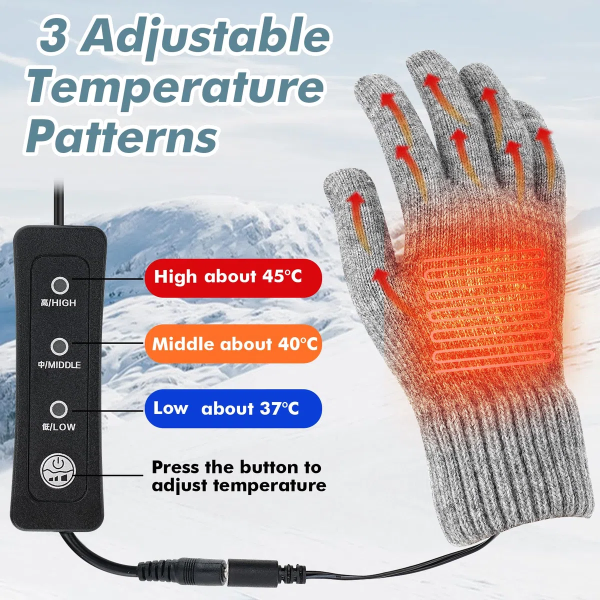 Gants Chauffants USB Avec 3 Niveaux de Température - Électriques Avec Ouverture du Pouce et de l'Index - Tricotés Pour Ordinateur Portable