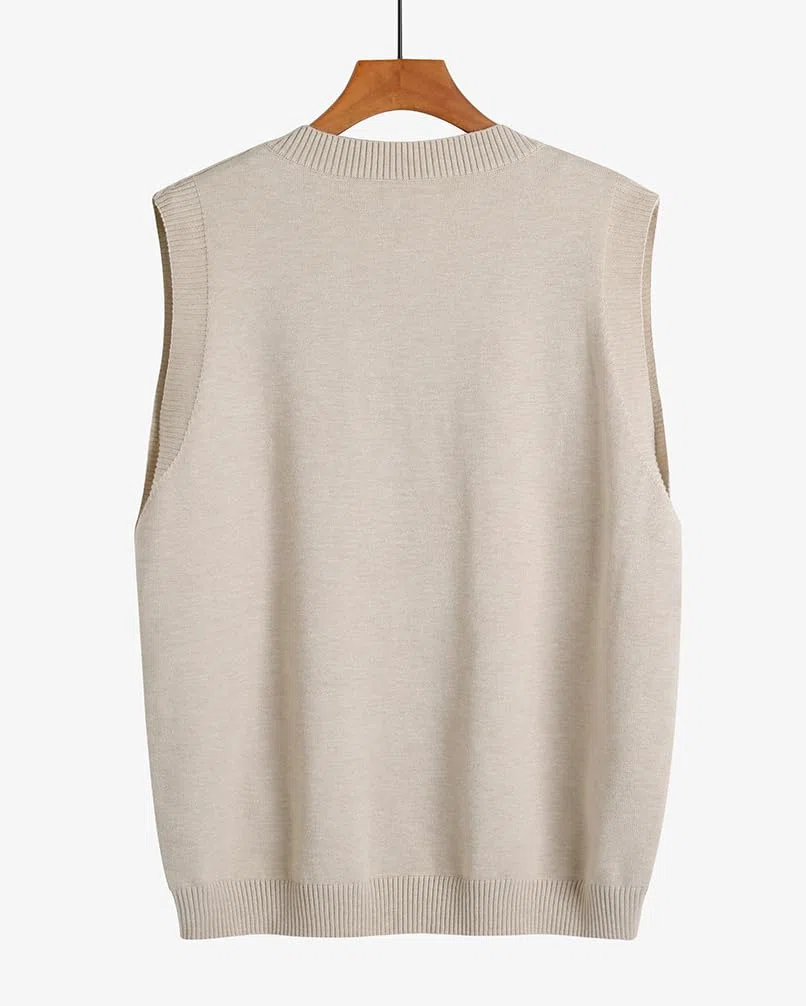 Minetom Pull sans Manche Femme Gilet en Tricot Automne Hiver Débardeurs Chandail Bureau Pullover Couleur Unie Boutons Tops Hauts