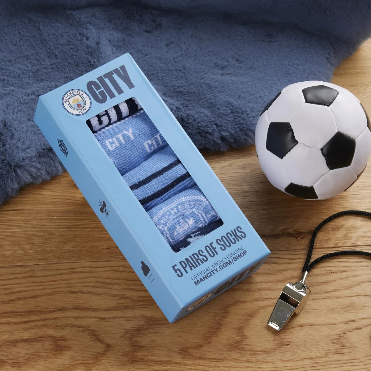 Manchester City FC Chaussettes Garçon - Lot de 5 Paires de Chaussettes Enfant Douces et Respirantes