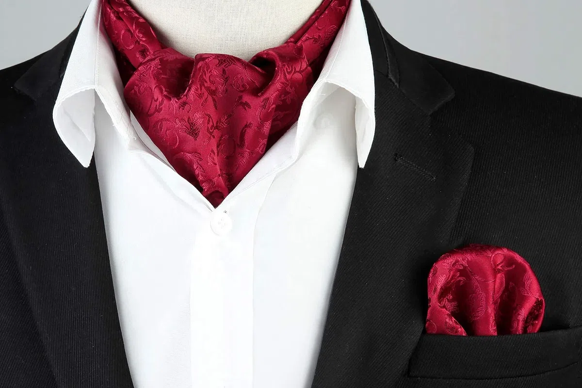 HISDERN Ascot Homme et Pochette Ensemble Paisley Fleuri Ascot pour Homme Élégant Foulard Homme Soie Mouchoir Cravate Ascot pour Formelle Mariage