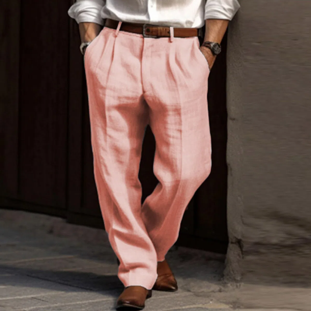 Pantalon de costume baggy droit pour homme - Couleur unie - Respirant - Pantalon de smoking ample - Pantalon de loisirs - Élégant - Vintage - Jambe droite