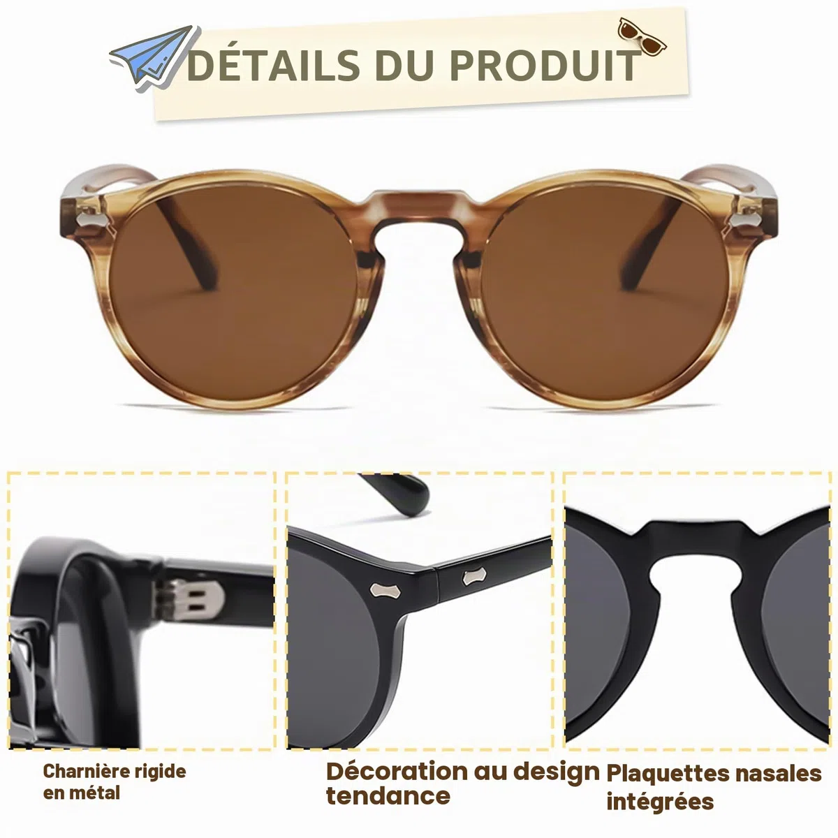 Lunette de soleil Enfant Fille Garçon - Polarisées Protection UV400 Rond Mode Monture Souple Lunettes Soleil Enfants pour 3 à 12 Ans