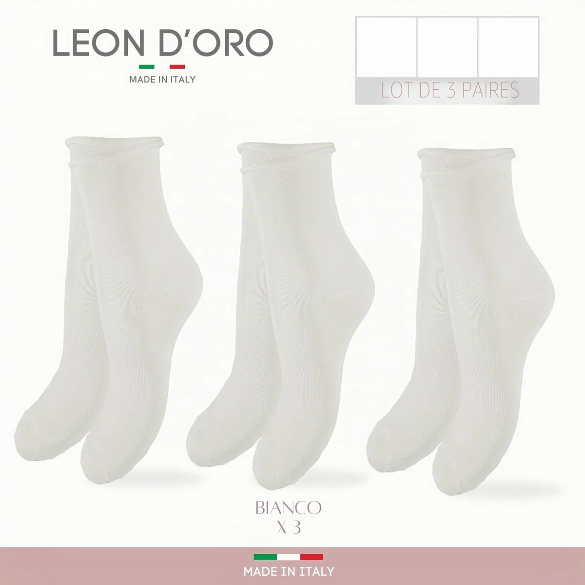 Chaussettes Femme Coton Sans Élastique Chaussettes Femme Courtes made in italy (FR/ES, Alpha/lettres, Taille unique, Taille normale, Taille normale, 520-3 paires blanches)