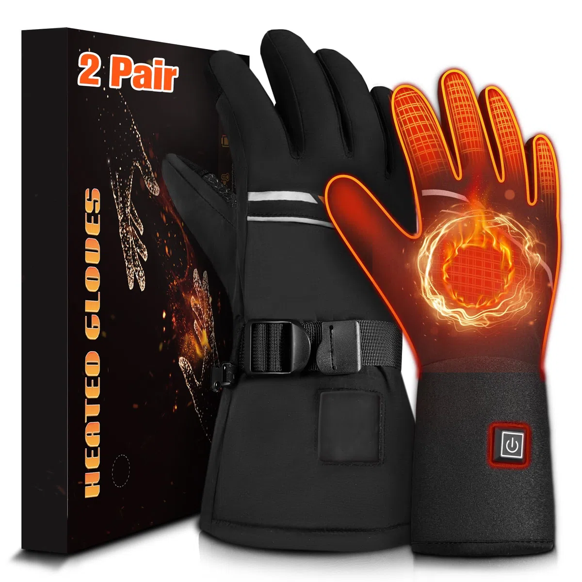 eventek Gants chauffants Gants d'hiver fins et épais, 2 paires, gants combinés Gant chauffant avec 7,4 V 3200 mAh*2, gant chauffants étanches à écran tactile USB pour le ski, le vélo