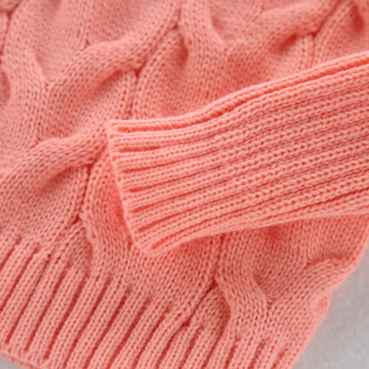 Pull à Grosses Torsades Col Roulé Bébé Fille en Tricot Manches Longues Haut Chandail Motif Imprimé Ours