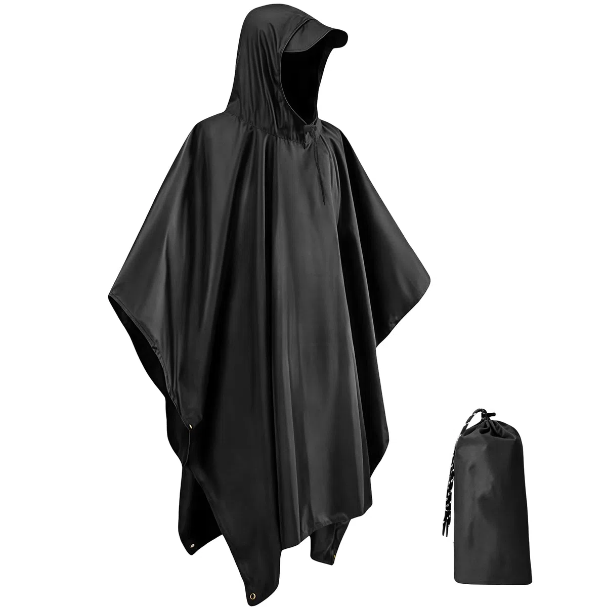 Cape de Pluie Femme, Poncho léger, réutilisable et Respirant avec Capuche, Cape de Pluie Multifonctionnelle 3 en 1 pour le Camping, la randonnée, le cyclisme et la pêche, unisexe （Noir）