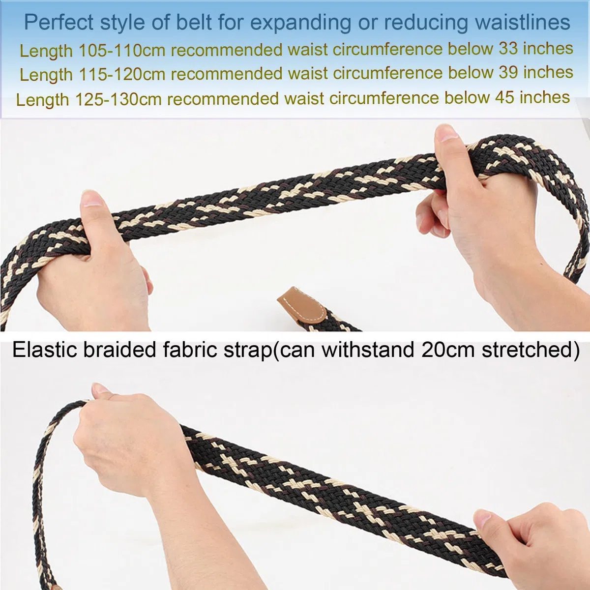 105-125cm Ceinture Elastique Tressée pour Femme Boucle Ceintures Homme Extensible 3.3cm de Large | Ceintures avec Boucle Extensible 3.3cm de Large