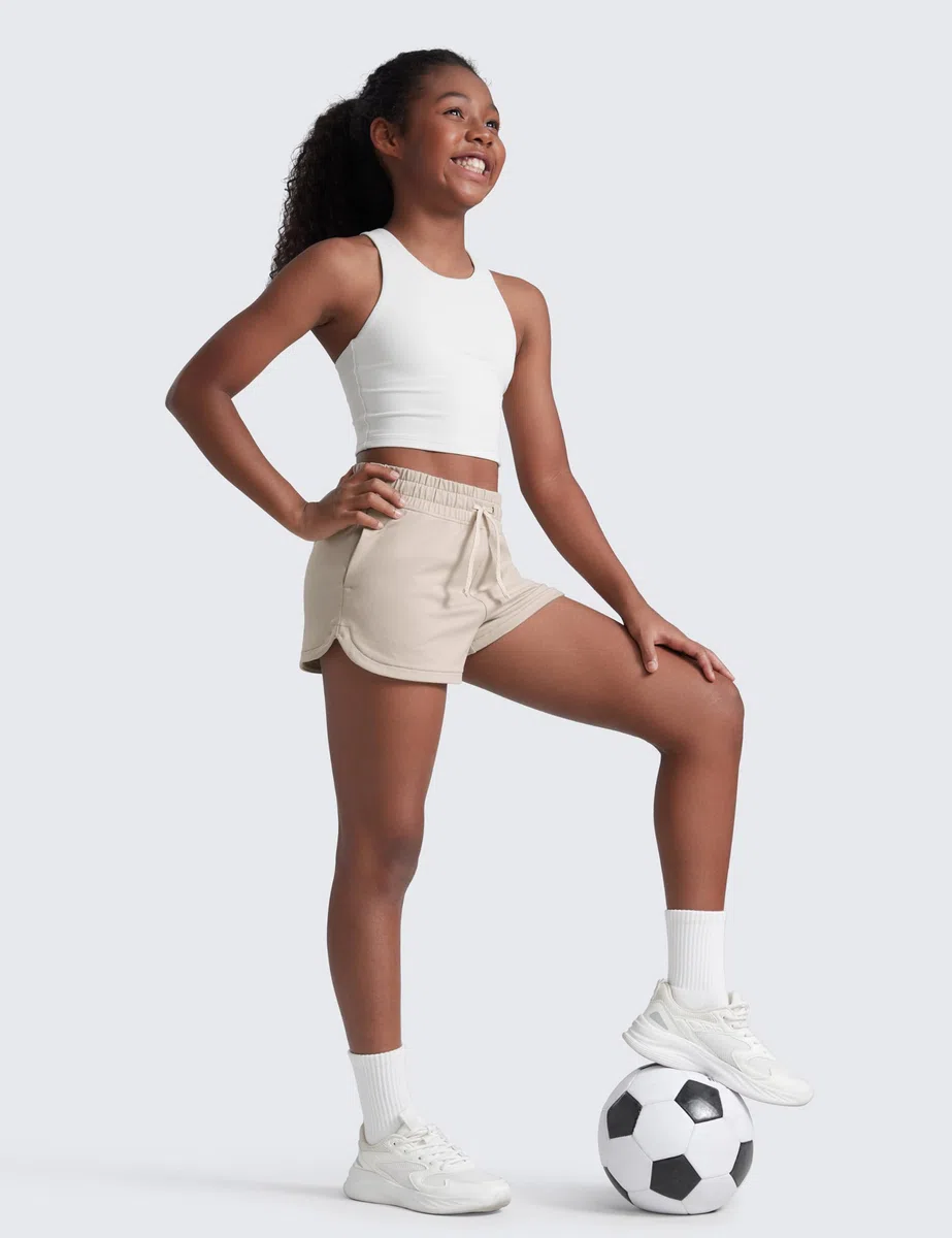 CRZ YOGA Cloud Jersey Filles Short de Décontracté avec Cordon de Serrage Poches Sportif Enfants