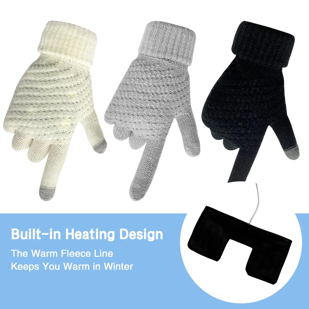 Gants chauffants USB pour Femmes Hommes Écran Tactile Plein Mains Gants Chauffants Hiver Chauffe-mains PC Chauffables Gants 3 Niveaux Contrôle De La Température Dames