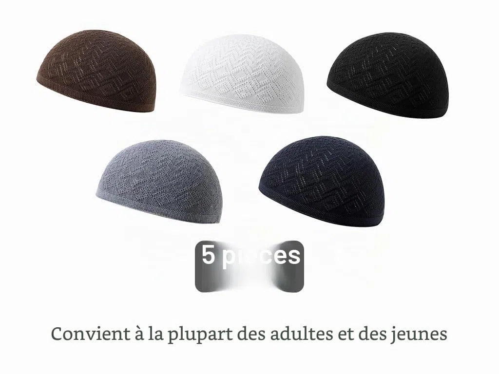 Anlising 5PCS Chapeau Homme Kufi, Chapeau Musulman Kufi, Bonnet Priere Islamique, Chapeaux Musulmans Kufi, Musulman Bonnet Tricot Crochet, pour Musulmans, Islam, Hommes, Femmes (5 Couleurs)