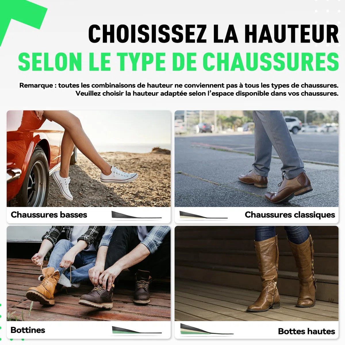 DynWalker Semelles Chaussures Augmenter Talon, Ascenseur la Semelle Intérieure, Confort Élastique Invisibles, Homme Femme, Amortissante, 3 Couches, 3-7,5 cm, L