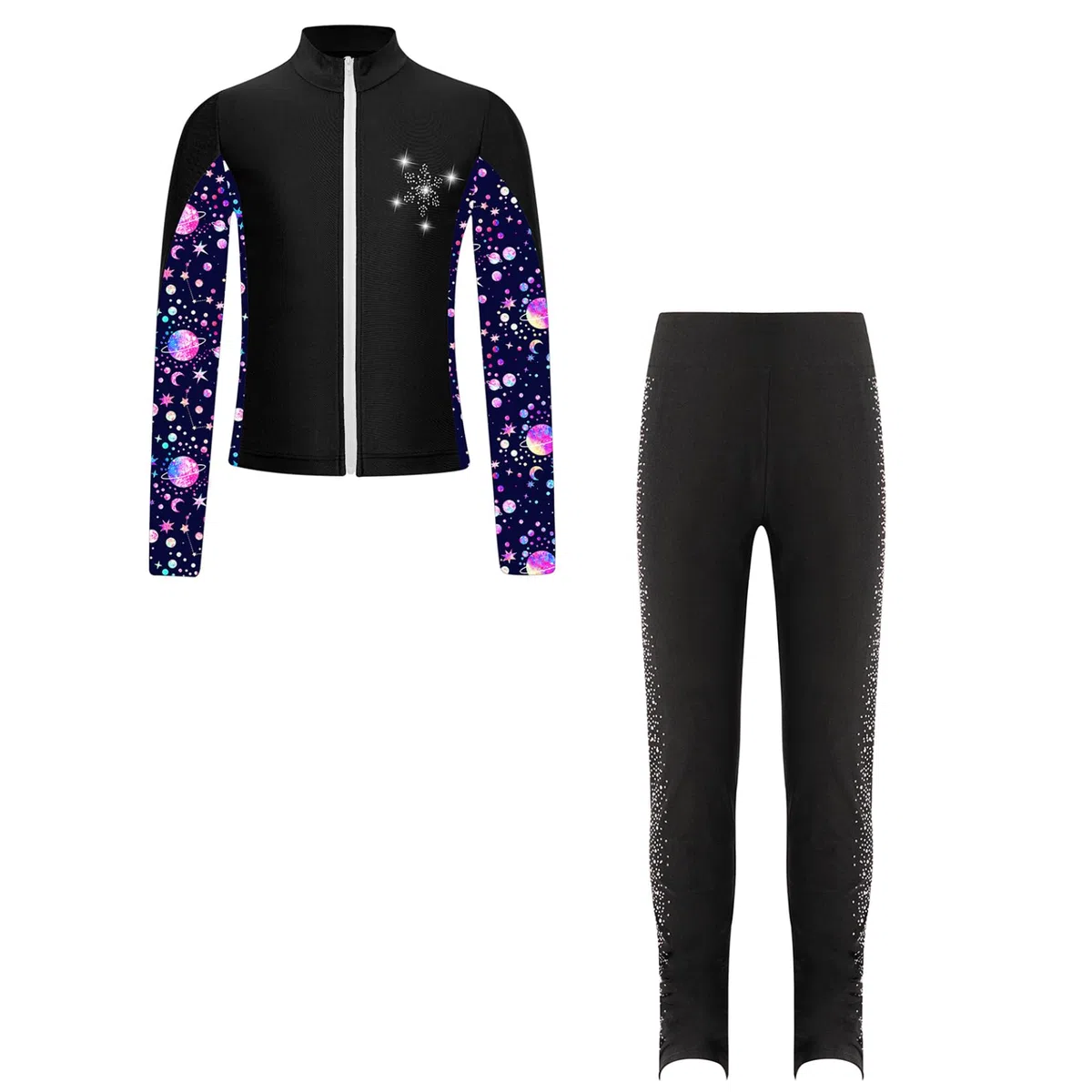 Hedmy Enfant Fille Veste De Patinage Artistique Et Pantalon De Sport Strass Brillant Ensemble De Gymnastique Danse Sportwear