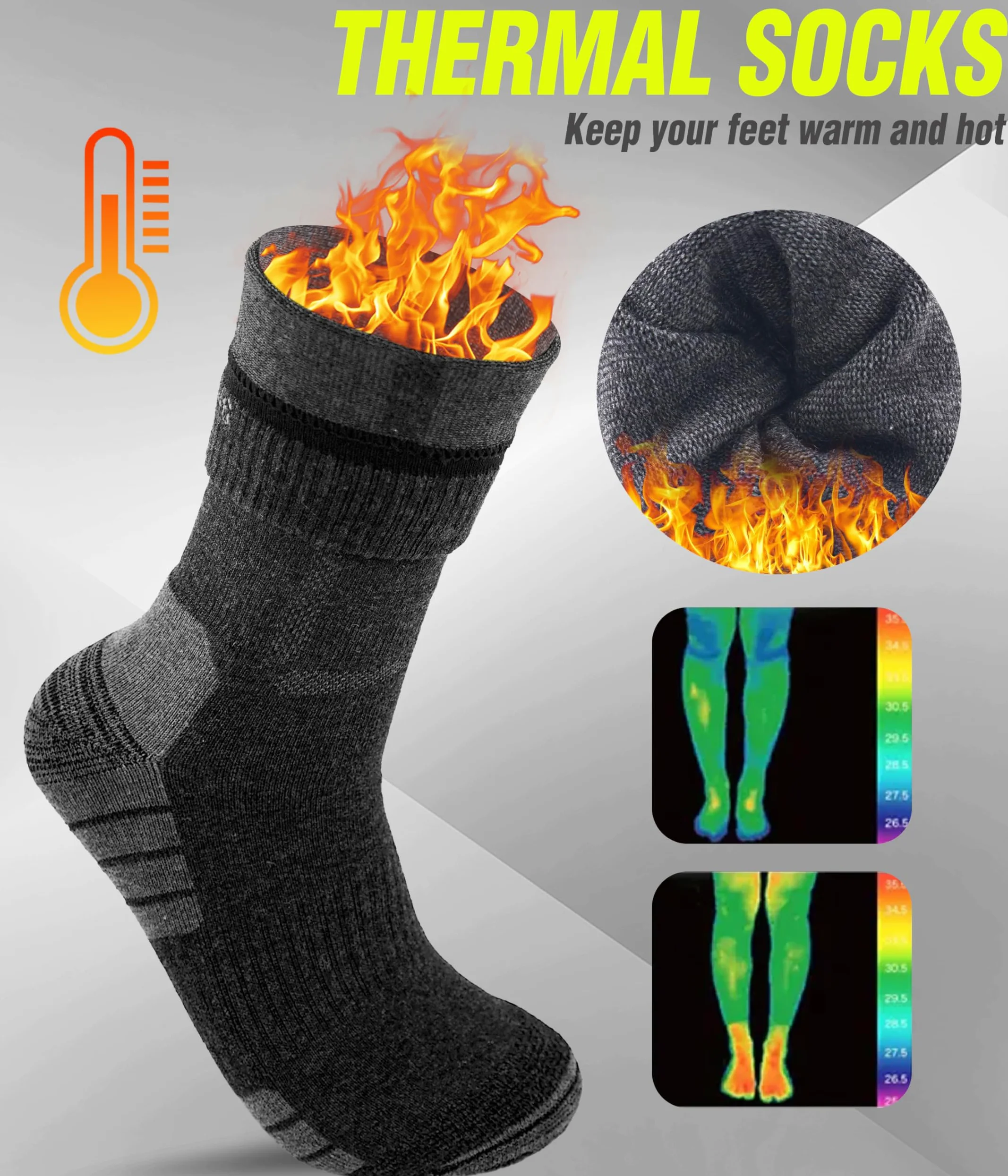 YESWEL 3 Paires Chaussettes Homme Femme, 60% Laine Mérinos Chaussettes Randonnée, Rembourrées Chaussette Chaudes Hiver Pour Trekking Running Sport