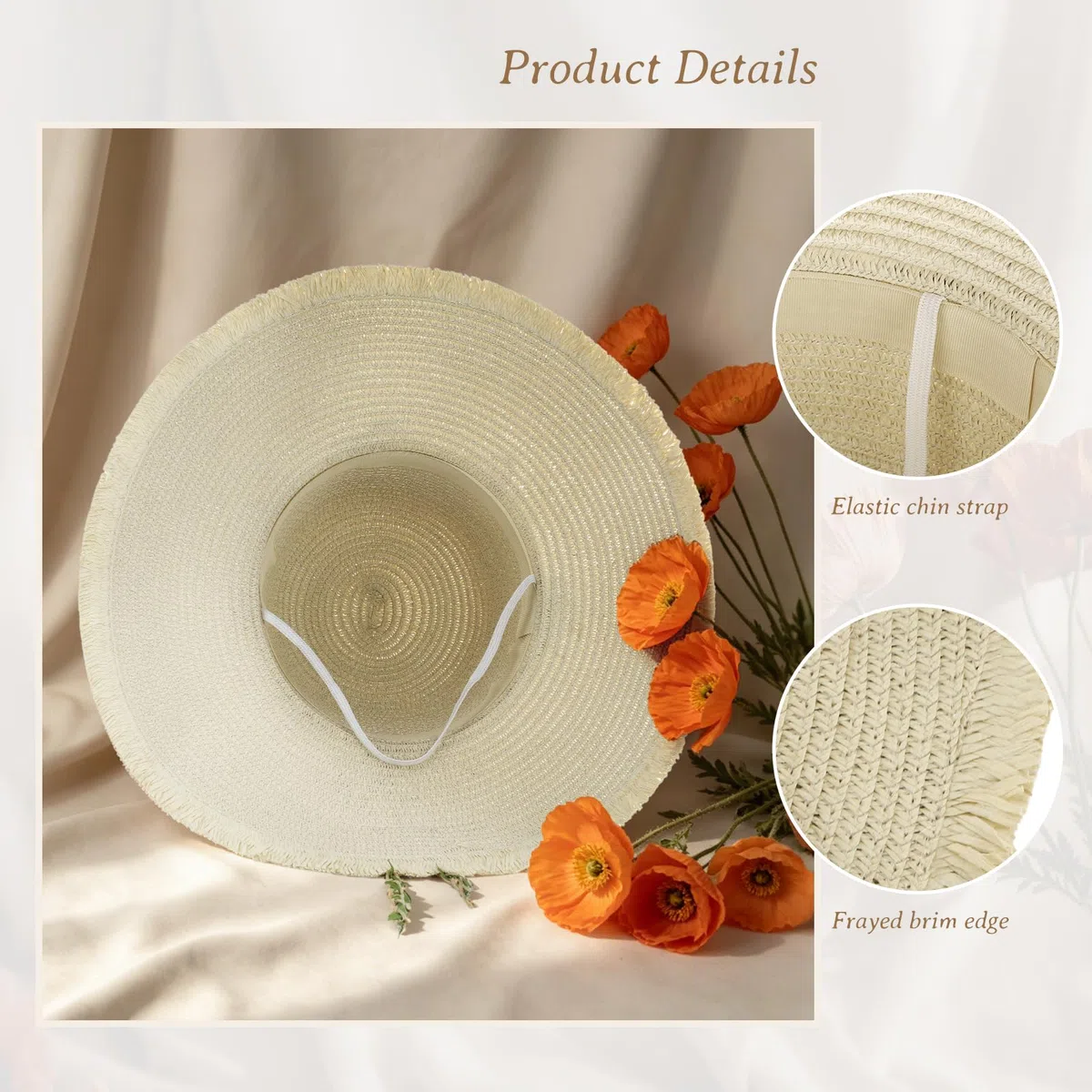 Chapeau de Soleil en Paille pour Femme, Large Bord UPF 50+, Chapeau de Plage été Pliable et Roulable pour Voyager