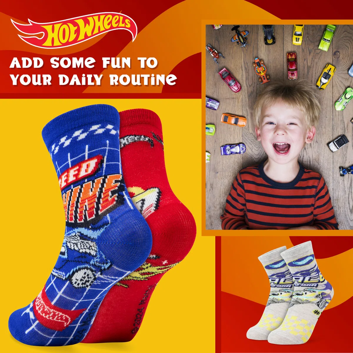 Hot Wheels Chaussettes Mi-Mollet Garçon, Coffret de 5 - Cadeau Enfant