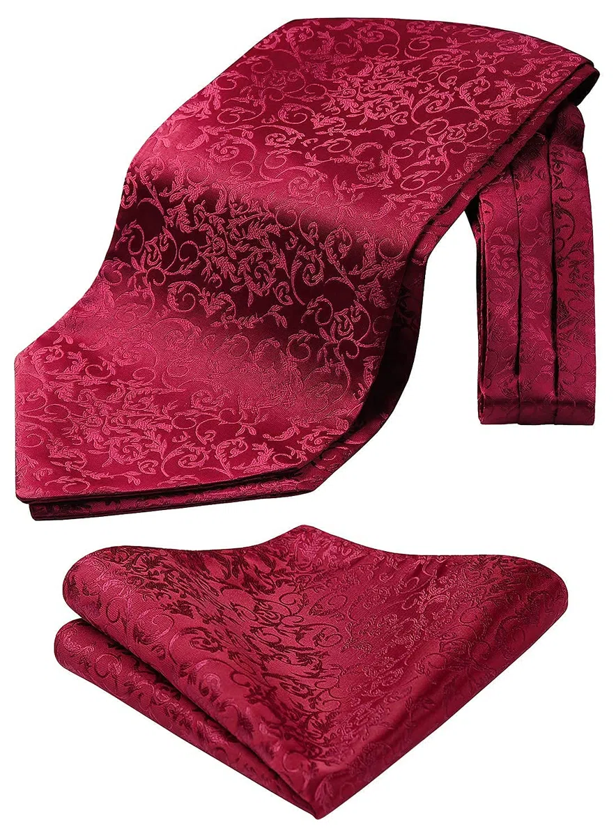HISDERN Ascot Homme et Pochette Ensemble Paisley Fleuri Ascot pour Homme Élégant Foulard Homme Soie Mouchoir Cravate Ascot pour Formelle Mariage