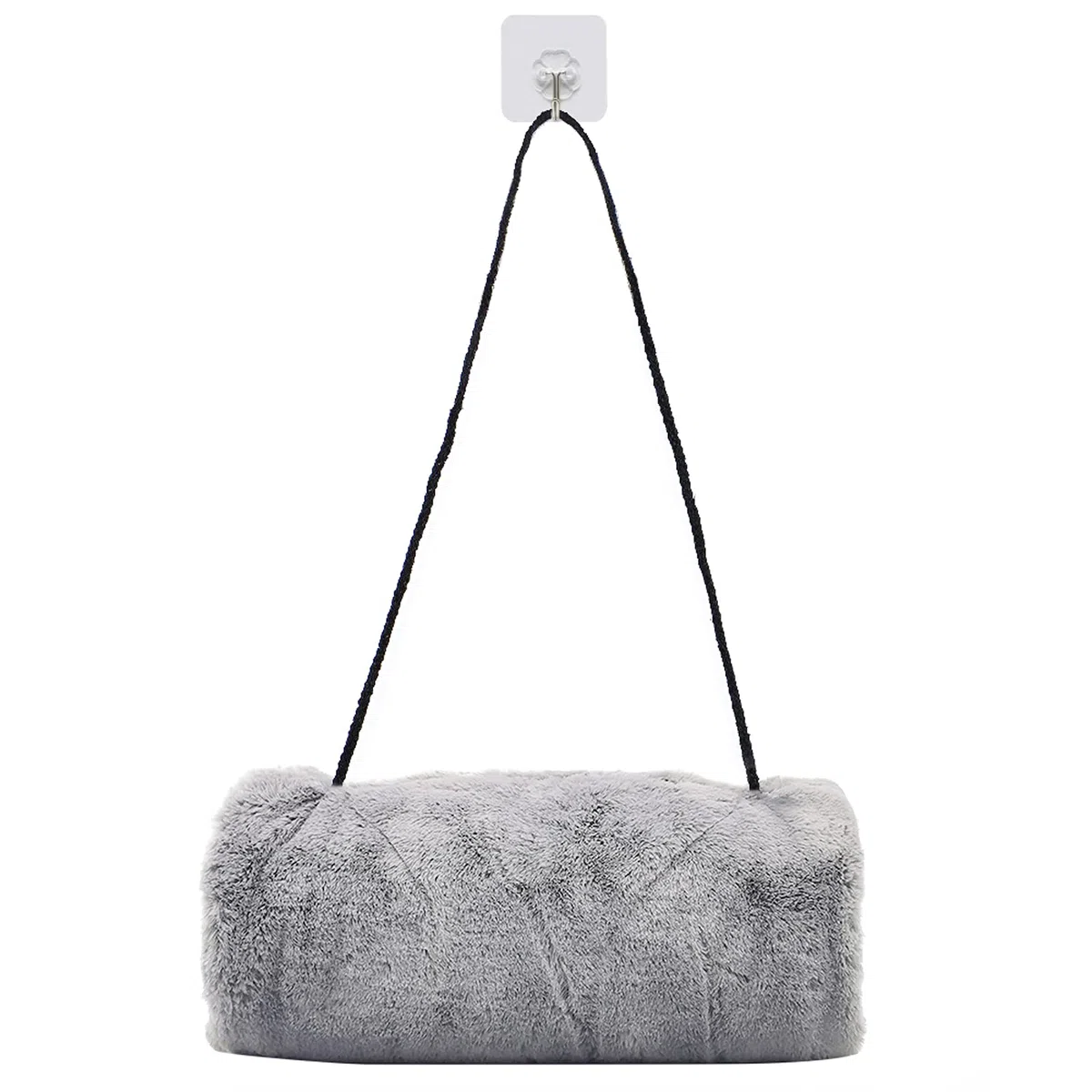 SwirlColor Manchon Fourrure Fausse avec Poche à Sangle Chauffe-Mains Gris Pratique pour Femmes Hommes Enfants 1 Pièces, avec Crochet Transparent 1 Pièces, Taille unique