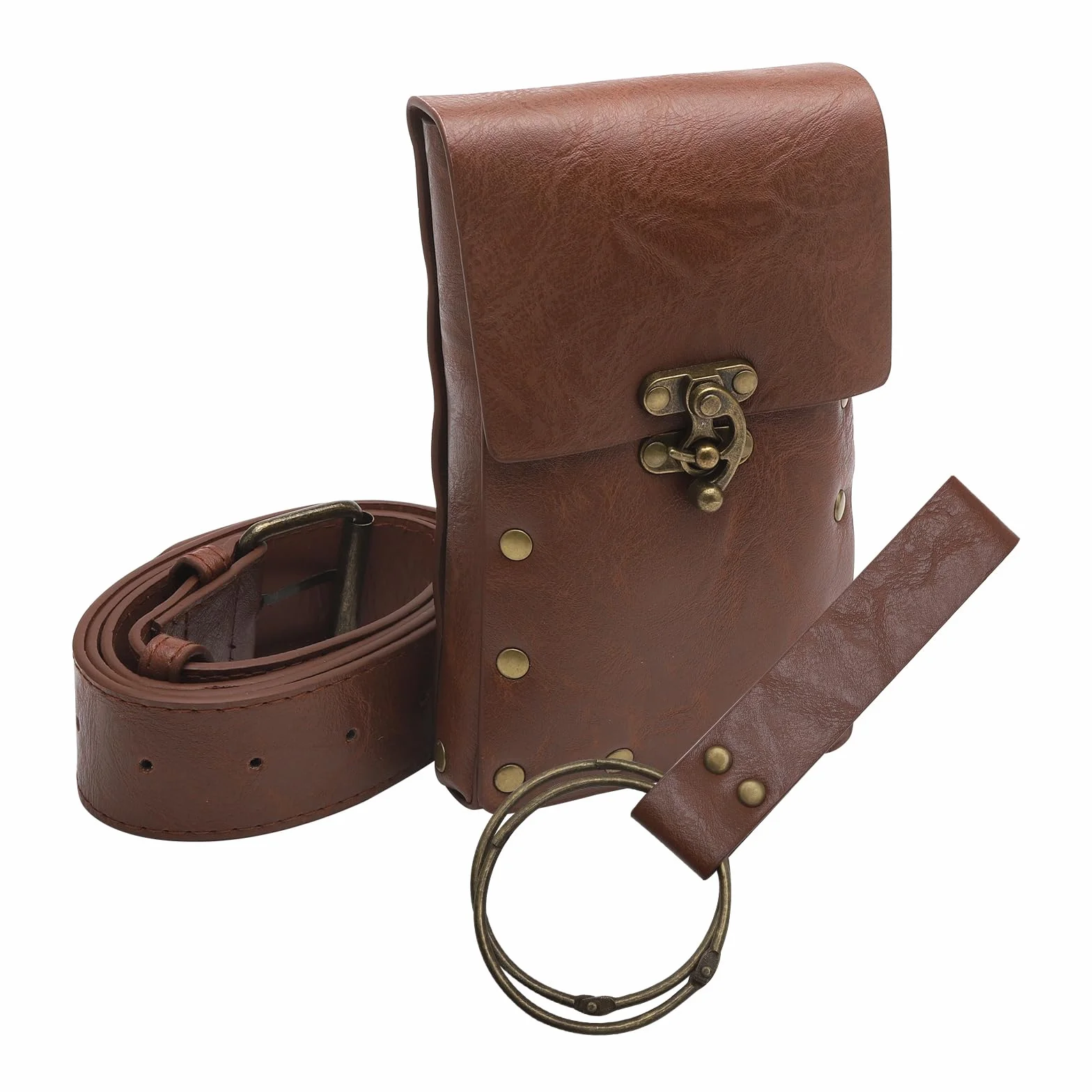 HENGBIRD Ceinture médiévale pour femme, sac de ceinture en cuir pour femme, sac en cuir médiéval, accessoire de ceinture médiéval pour femme, adapté pour le cosplay de la Renaissance, brun