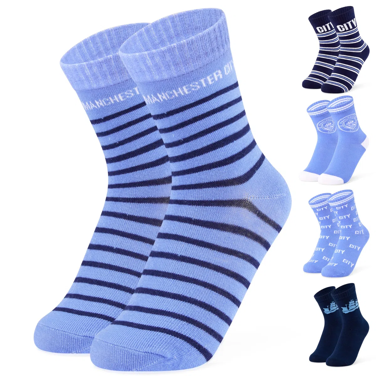 Manchester City FC Chaussettes Garçon - Lot de 5 Paires de Chaussettes Enfant Douces et Respirantes