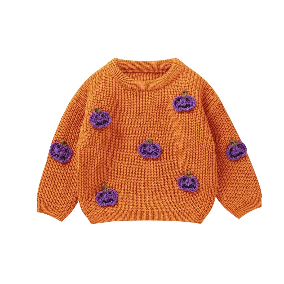 Pull unisexe pour bébé - À manches longues - Col rond - Citrouille - Lettre brodée - Pull en tricot - Pour bébé - Halloween - Fantôme citrouille