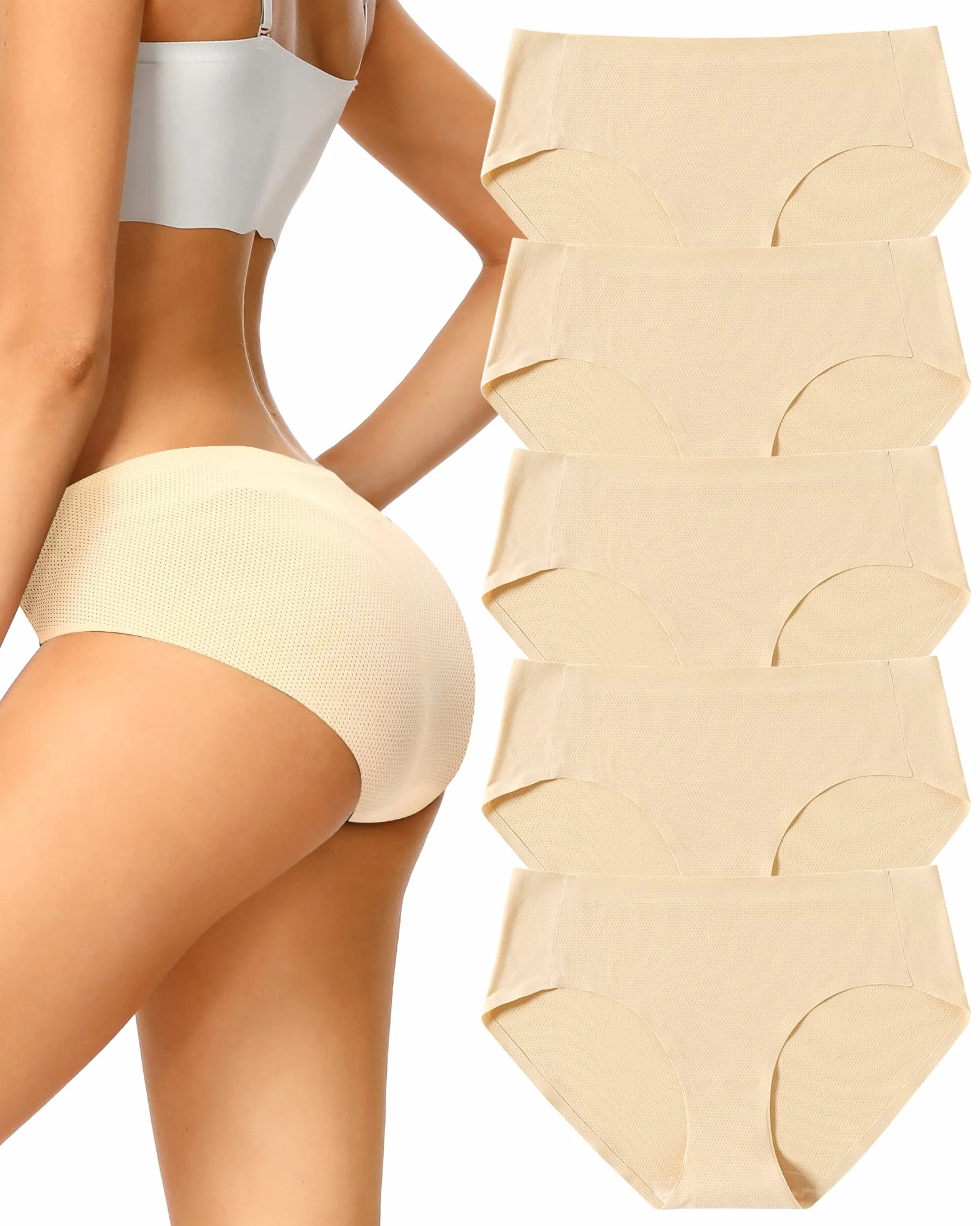 VOENXE Culotte Femme sans Couture,Hipster Slip Invisible Femme,Taille Basse sous-VêTements,Shorty Panties Microfibre Sport, ÉLastique Women Underwear Seamless Multipack,Lot de 5