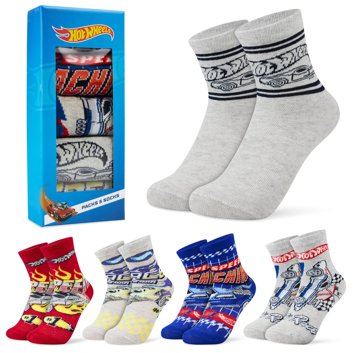 Hot Wheels Chaussettes Mi-Mollet Garçon, Coffret de 5 - Cadeau Enfant