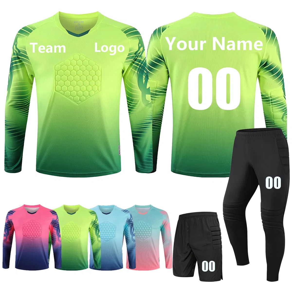 Personnalisez LeMaillots de Gardien de Football Garçon Personnalisés,Maillot de Foot Gardien Adulte Enfant Personnalisé avec Logo Nom de L'équipe(Fluorescent Green)