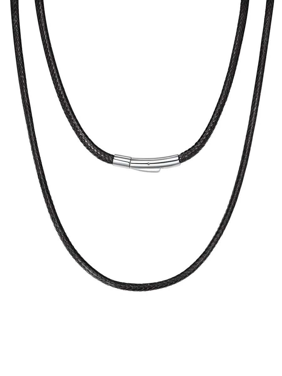 Richsteel Collier en Cuir Noir Artificiel Tressé pour Hommes et Femmes-2mm/3mm Cordon pour Pendentif 40/46/50/56/61/66/71/76 cm-Bijoux Personnalisable Prénom Unisex Fantaisie