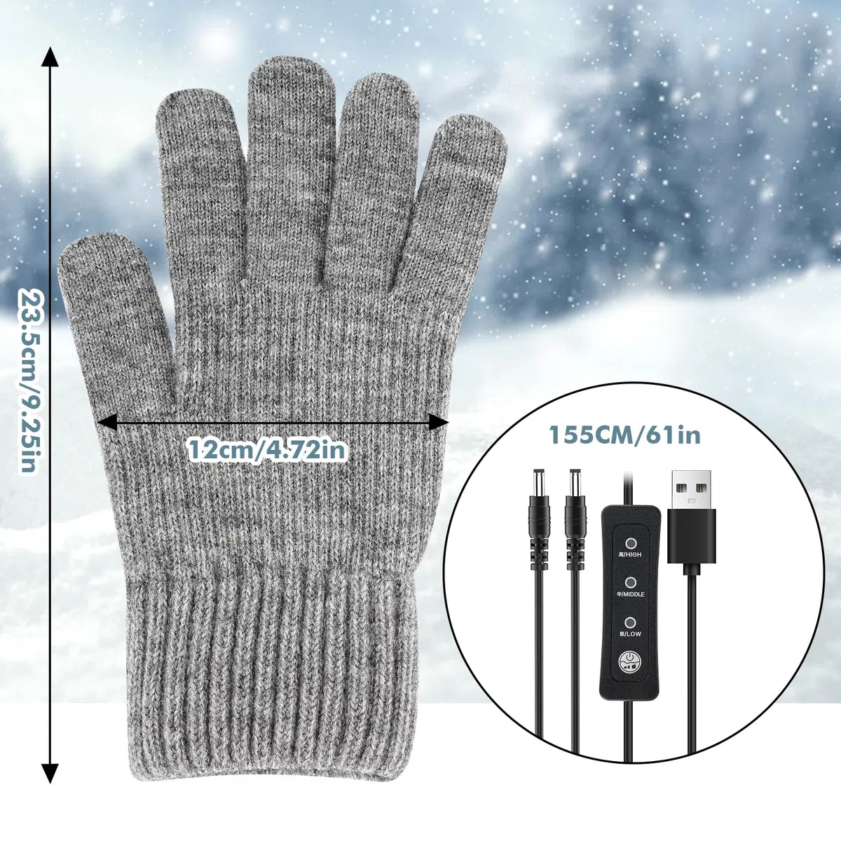Gants Chauffants USB Avec 3 Niveaux de Température - Électriques Avec Ouverture du Pouce et de l'Index - Tricotés Pour Ordinateur Portable