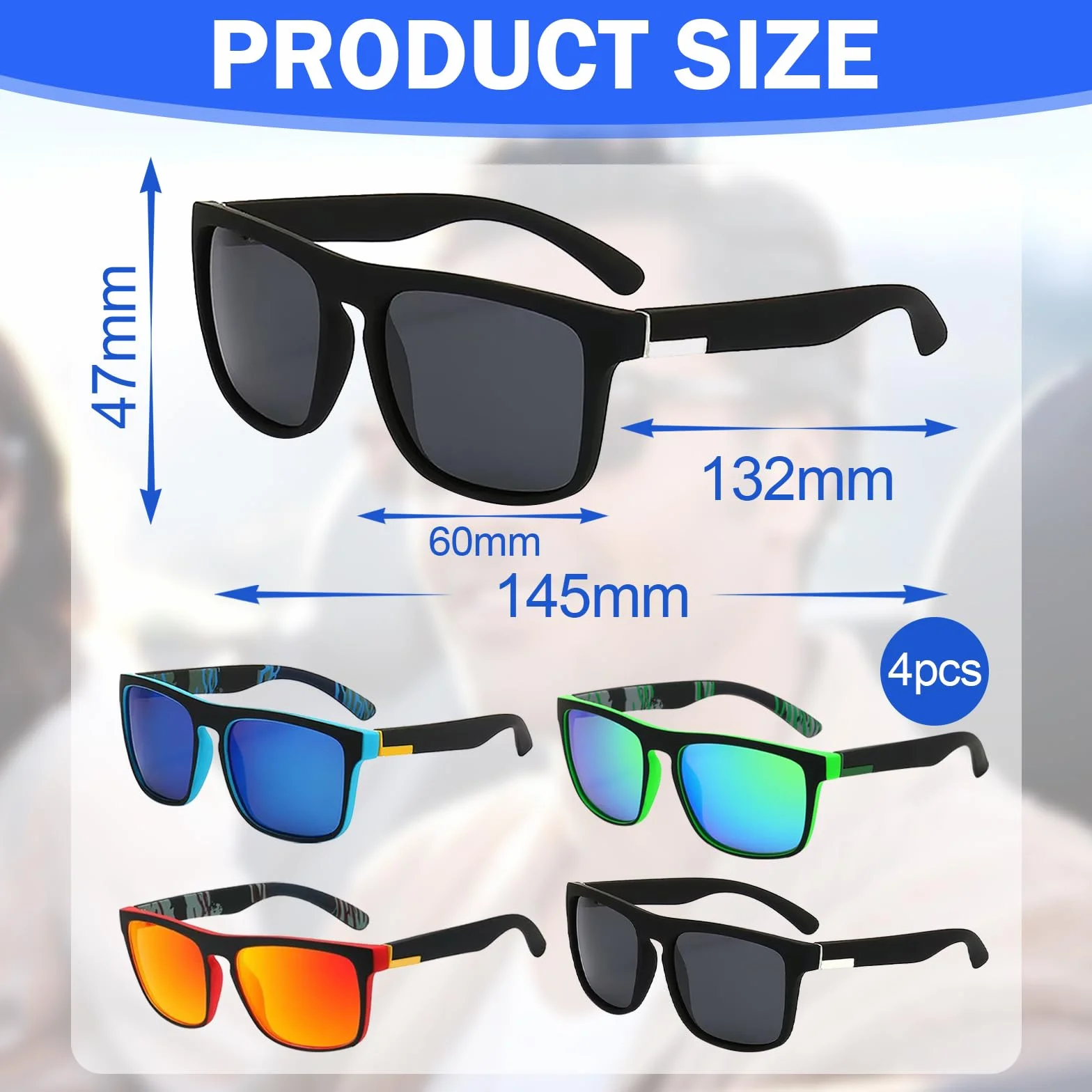 Lot de 4 paires de Lunettes de Soleil Lunettes de Soleil Polarisées pour Homme Femme Disponibles UV Protection