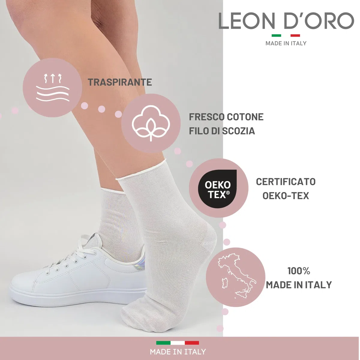 Chaussettes Femme Coton Sans Élastique Chaussettes Femme Courtes made in italy (FR/ES, Alpha/lettres, Taille unique, Taille normale, Taille normale, 520-3 paires blanches)
