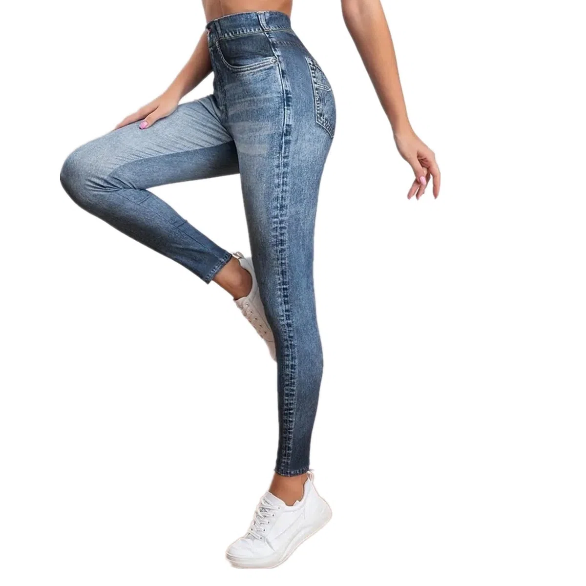 Legging aspect jean pour femme - Taille haute - Jeans élastique - Pantalon long skinny - Pantalon de yoga - Pantalon de fitness - S-2XL
