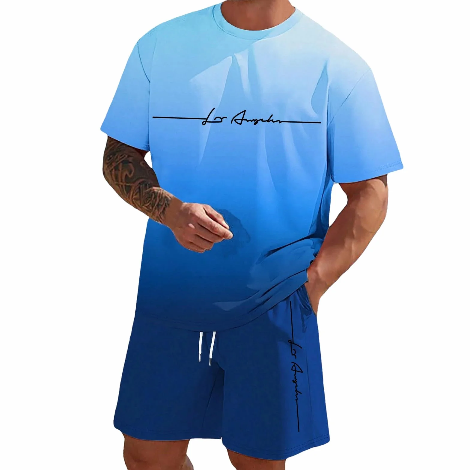 Ensemble Short Tee Shirt Homme Sport Ensemble Homme Ete Chic, Court Taille Elastique Survetement Sportswear Manches Courtes Respirant Tenue Chemise Bermuda Baggy 2 Pièce Jogging S-6Xl Taille Unique