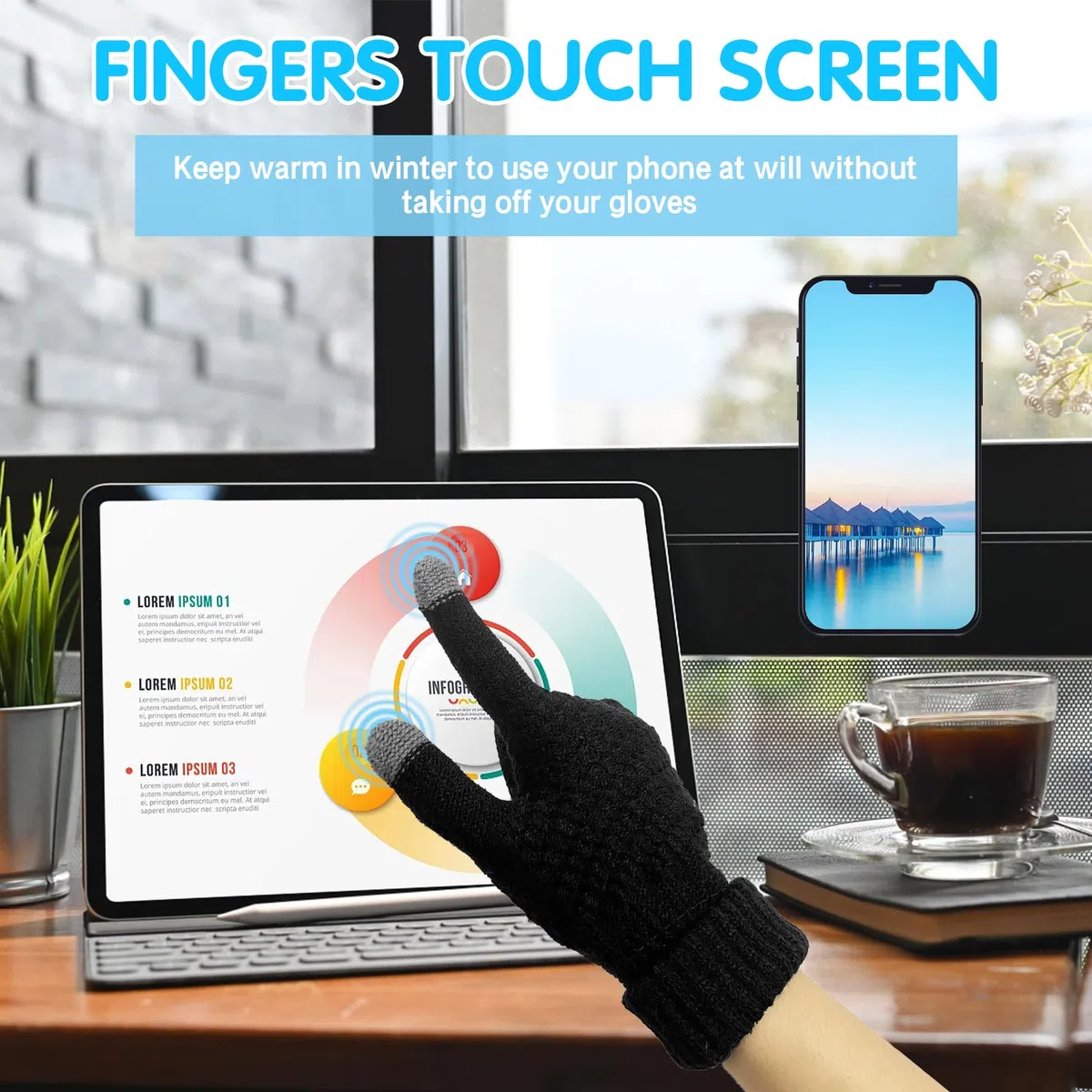 Gants chauffants USB pour Femmes Hommes Écran Tactile Plein Mains Gants Chauffants Hiver Chauffe-mains PC Chauffables Gants 3 Niveaux Contrôle De La Température Dames