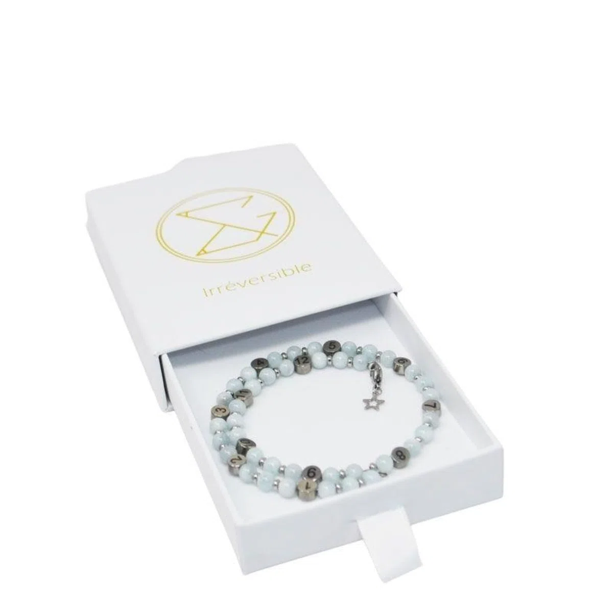 IRREVERSIBLE BIJOUX - Bracelet d'Allaitement & Biberonnage Pierres Aigue Marine Béryl - Suivi Précis Heures Tétées/Biberons - Pierre Apaisante Certifiée - Ajustable - Cadeau Baby Shower maman Unique
