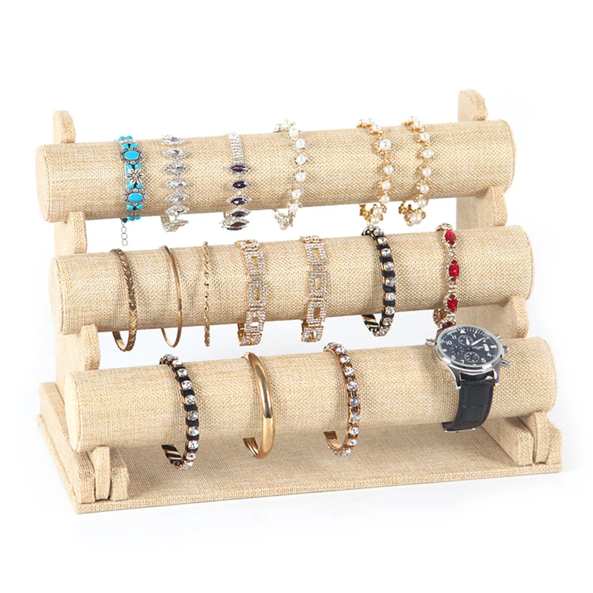 Présentoir à bijoux en velours : présentoir à bracelets amovible à 3 étages pour femmes et filles, porte-bijoux pour bracelets, colliers, présentoir à bijoux pour la maison ou le magasin