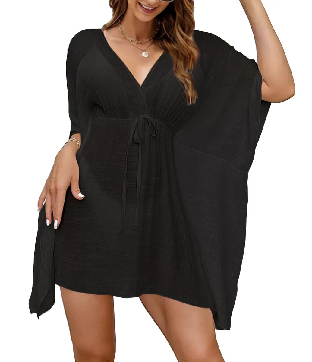 Robe de Plage Femme Été Cache Maillot de Bain V-Cou Bikini Cover Up Élastique Couvrir Kimono Tunique Plage Transparente à Cache Cover Up Mode Vêtement de Plage