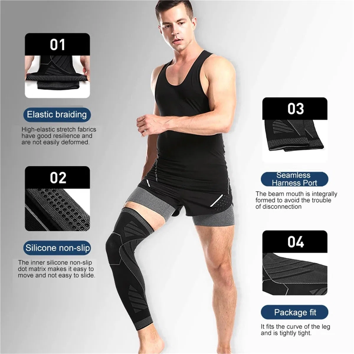 Manchon de Compression Jambe Manches longues de Compression for les jambes complètes, 1 pièce, protection du genou, for hommes et femmes, basket-ball, cyclisme Pour le sport