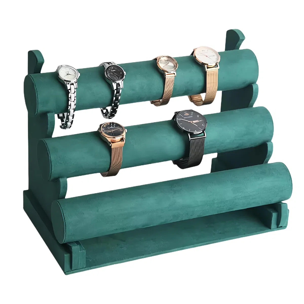 Présentoir à bracelets en velours à 3 étages amovible, présentoir à bijoux pour femme et fille, porte-bijoux en velours, porte-bijoux pour bracelet, collier et montre (vert)