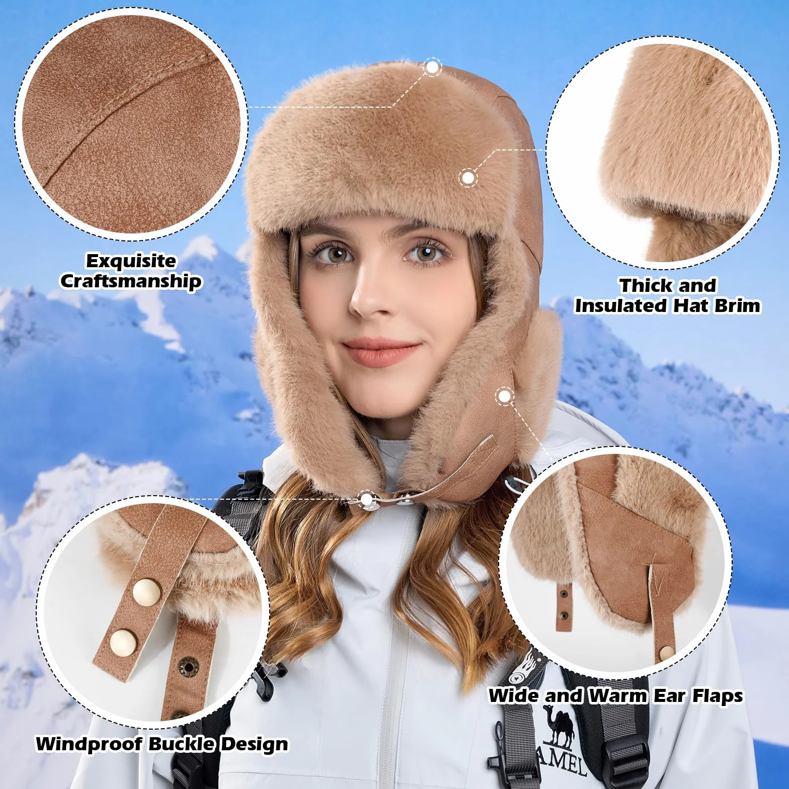 TAGVO Chapeau Trappeur d'hiver, Chapka Russe Décontractée pour Hommes et Femmes, Ushanka Bomber avec Protège-Oreilles, Chapeau Eskimo Doublé en Polaire et Coupe-Vent pour Temps Froid