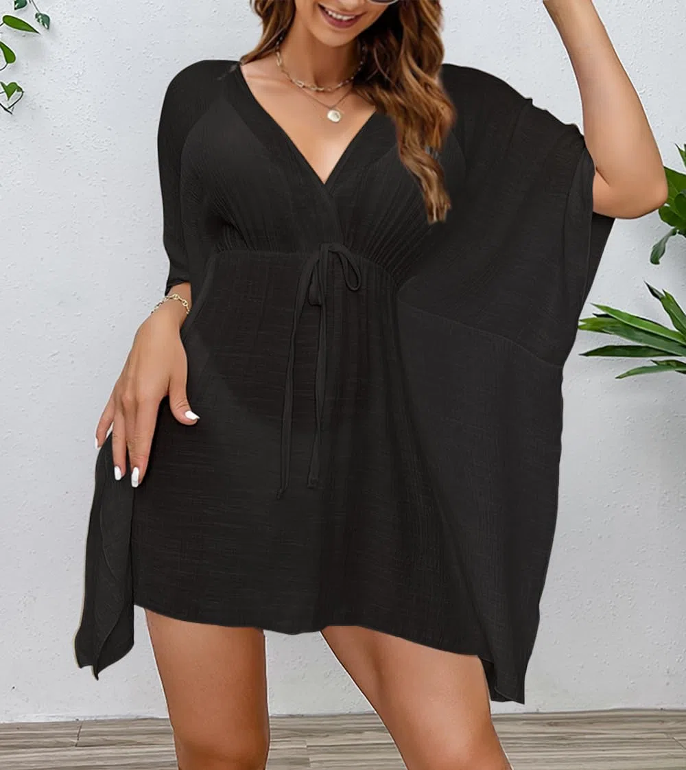 Robe de Plage Femme Été Cache Maillot de Bain V-Cou Bikini Cover Up Élastique Couvrir Kimono Tunique Plage Transparente à Cache Cover Up Mode Vêtement de Plage