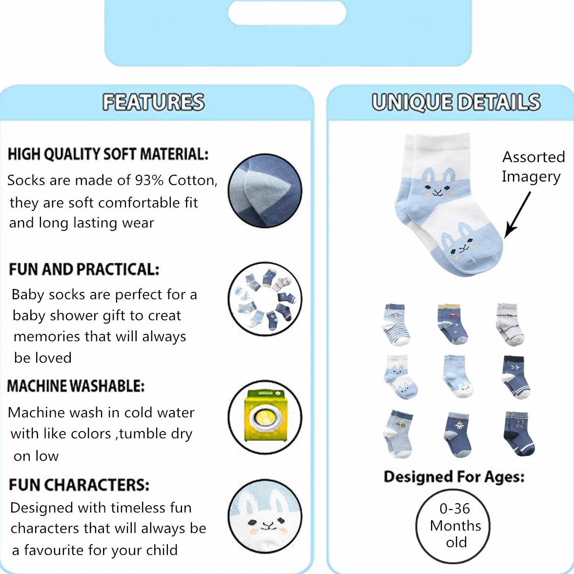 Coton Bébé garçon Chaussettes Naissance, 9 Paires Mignon Chaussettes pour Bébé garçon